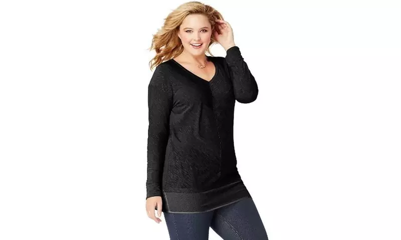 Just My Size OJ330 JMS Lightweight Blocked Tunic Top Black - Size 2X - Second Medium