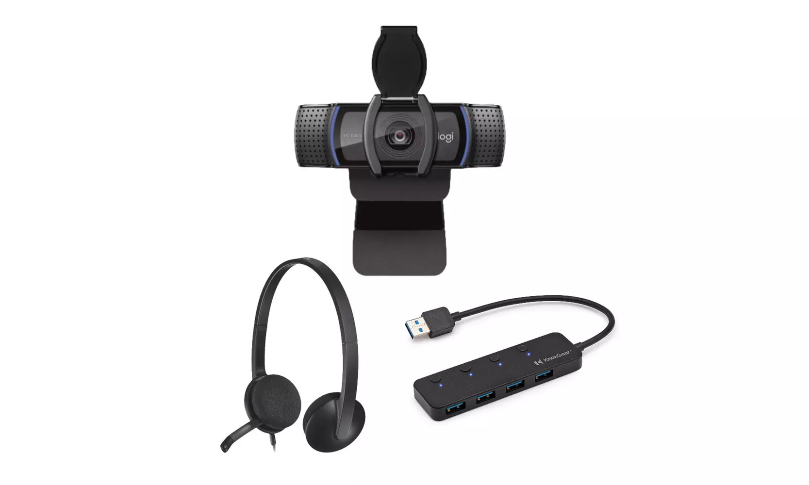 Logitech C920S Pro Stream Webcam w/ Logitech H340 Headset & Knox 4-Port USB Hub - Primary Image
