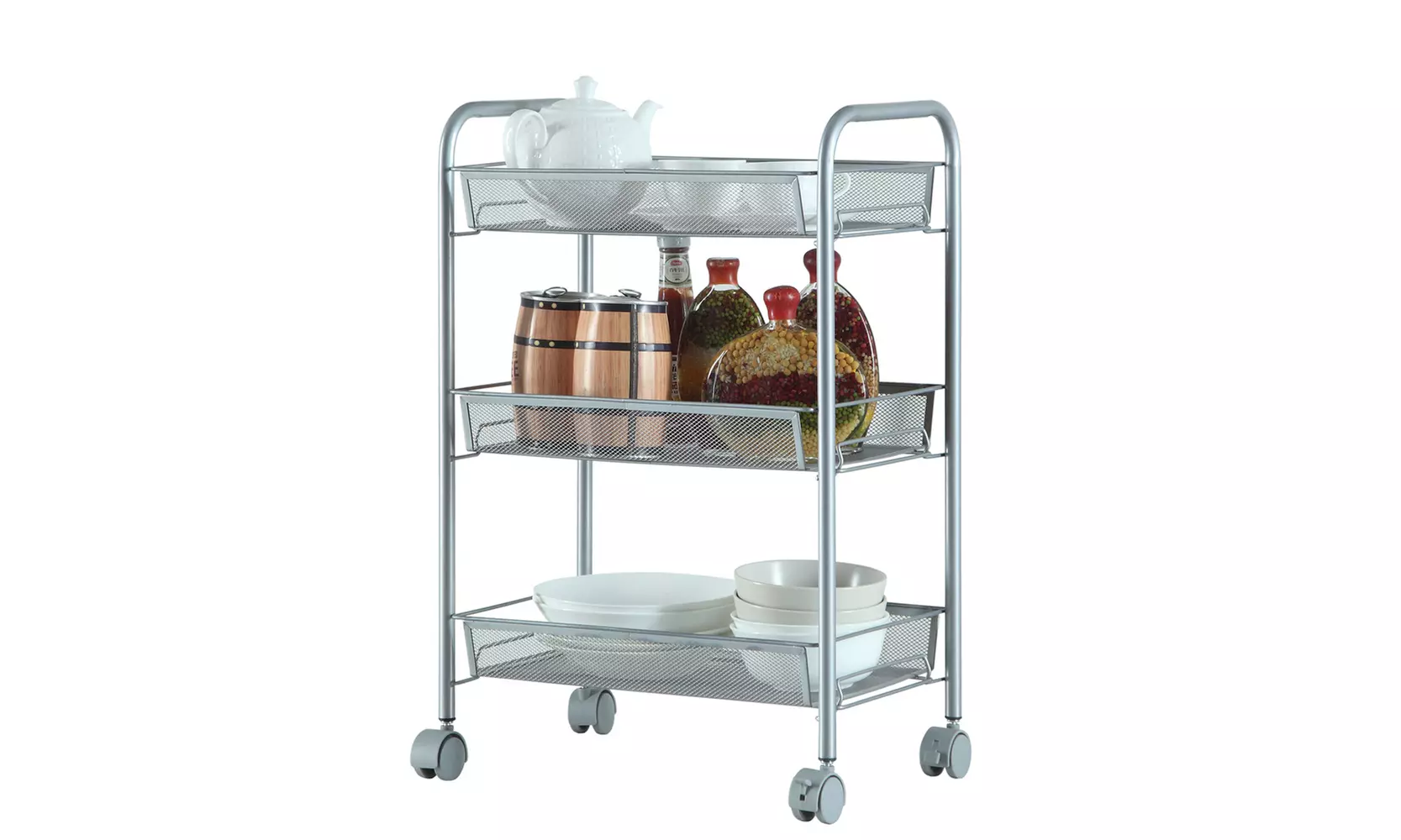 Honeycomb Mesh Style 3-Tiers Shelf Storage Cart Silver - Primary Image