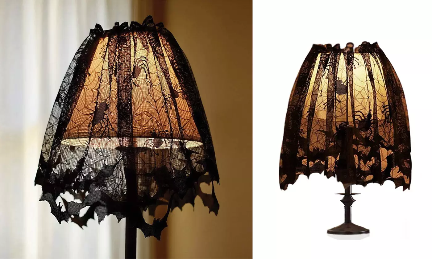 Black Gothic Style Lamp Shade Cover Bat Spider Lace Lampshade Decor Halloween - Primary Image