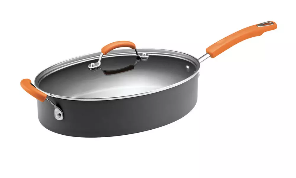 Rachael Ray Hard-Anodized  Nonstick 5qt Covered Oval Saute Pan Gray w Orange  - Primary Image