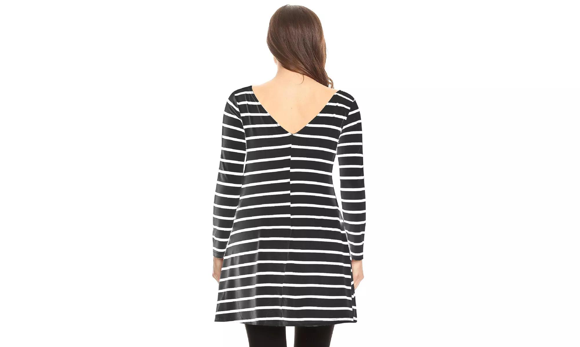 Striped A-Line Pockets Long Sleeves Relaxed Fit Dress Tee Top