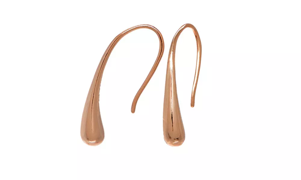 Rose Gold Flashed Sterling Silver Elongated Puffed Teardrop Hook Earrings