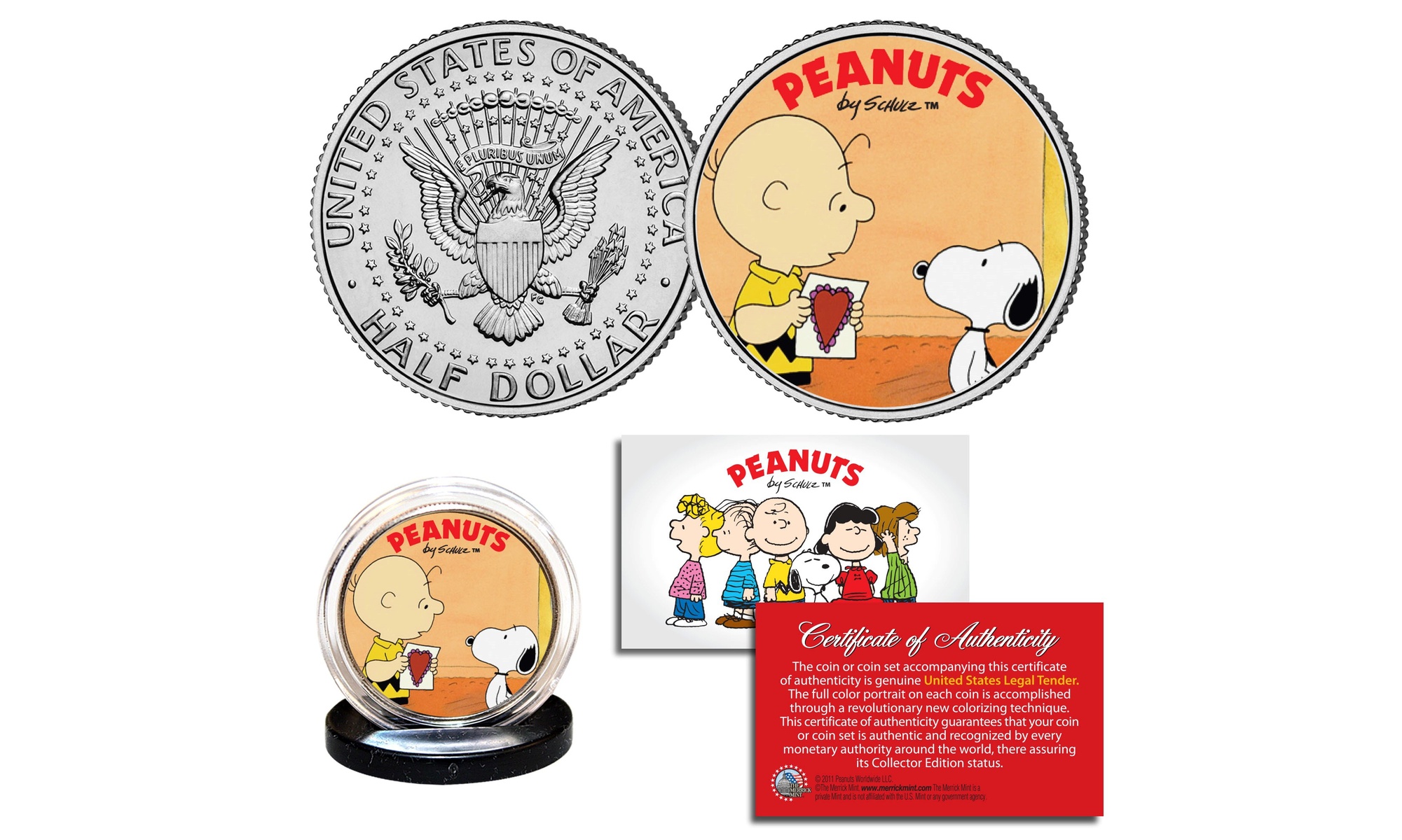 Peanuts VALENTINE'S Day  Charlie Brown & Snoopy  JFK Half Dollar US Coin