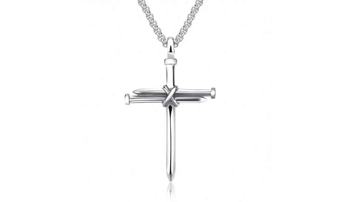 Stainless Steel Nail Cross Pendant Necklace with 24 Inch Chain