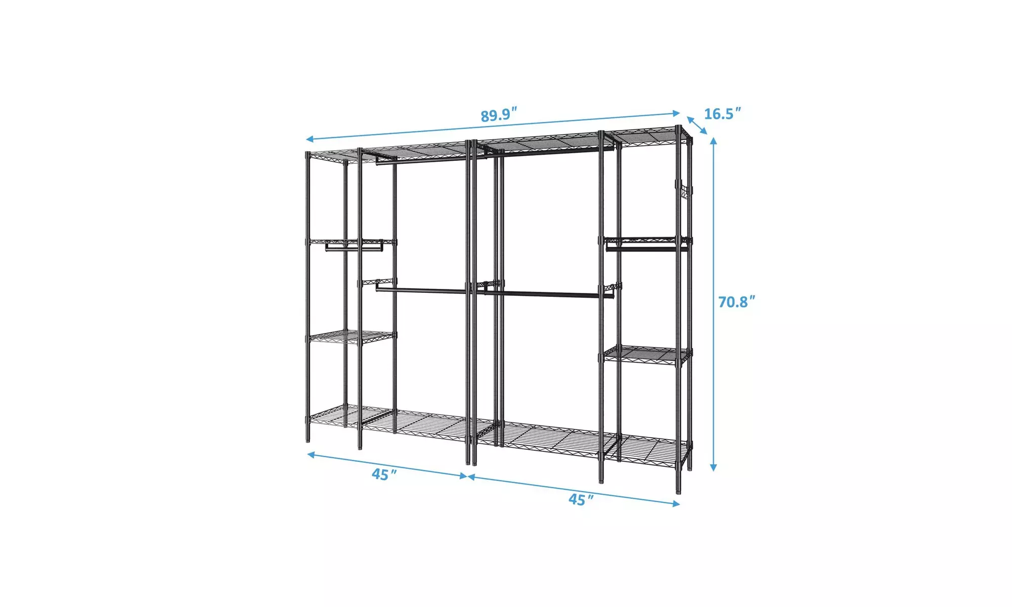 91" L Wire Garment Rack Clothes Rack with 6 Hanger Rods and 8 Shelves Black