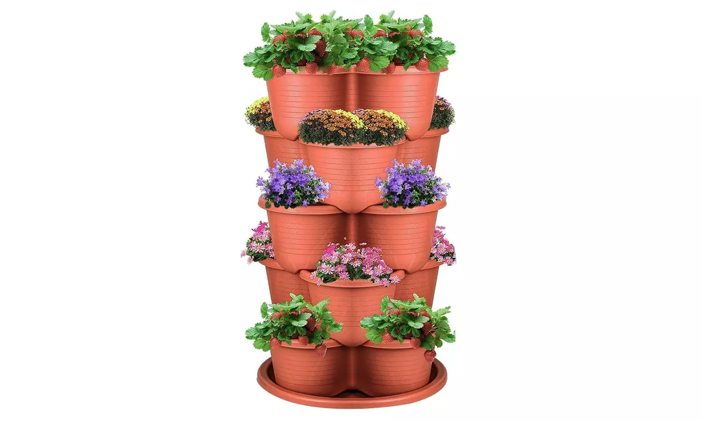 iMounTEK Five-Tier Vertical Stackable Planter Garden Tower Hanging Planter Pots