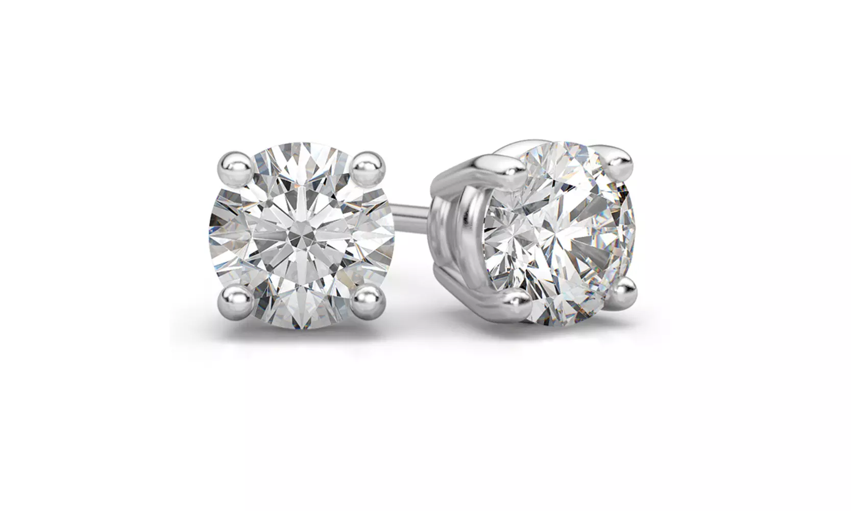 24K white Gold plated 1 Cttw Round White Sapphire Stud Earrings  - Primary Image