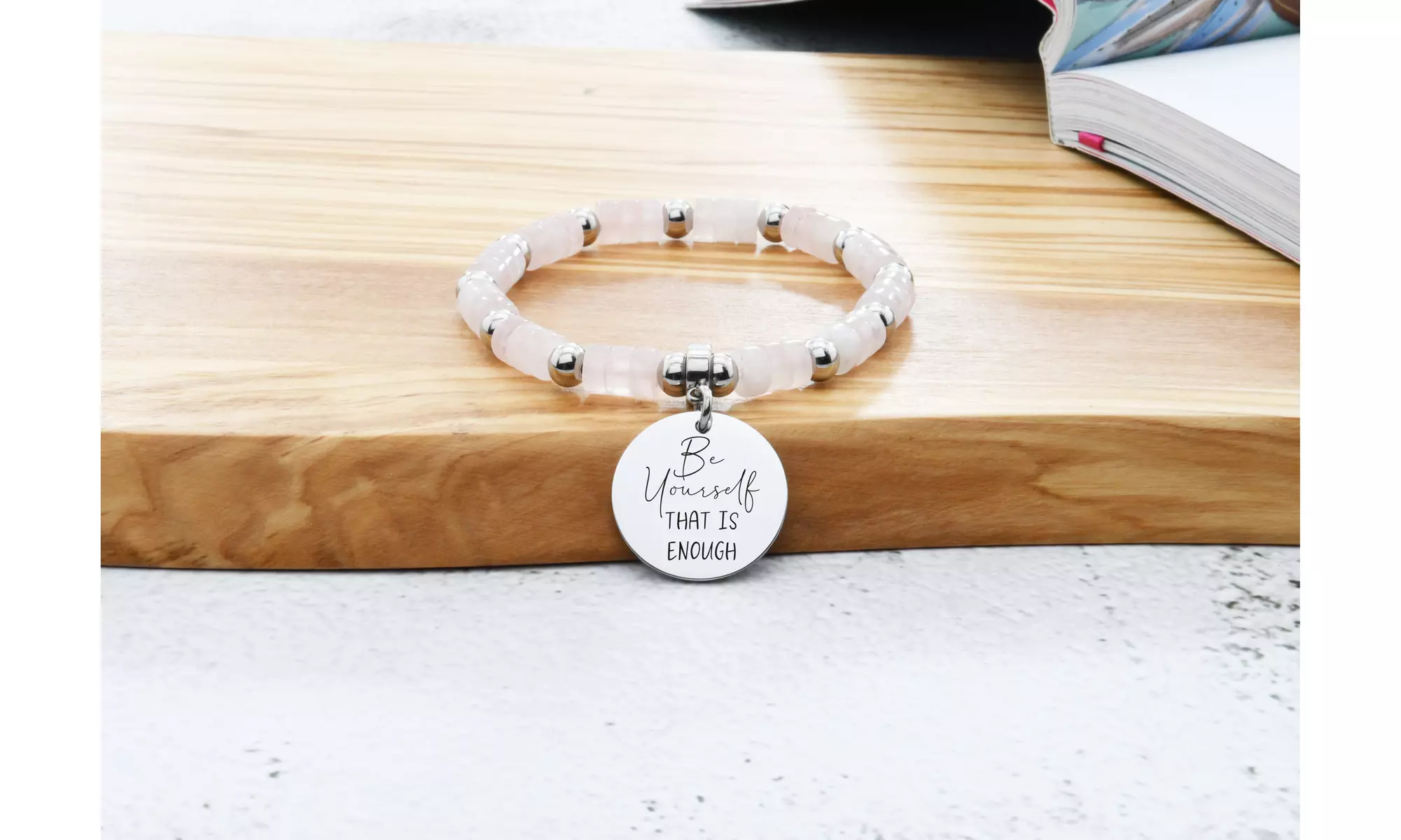 Natural Quartz Inspirational Stretch Bracelet By Pink Box - Primary Image