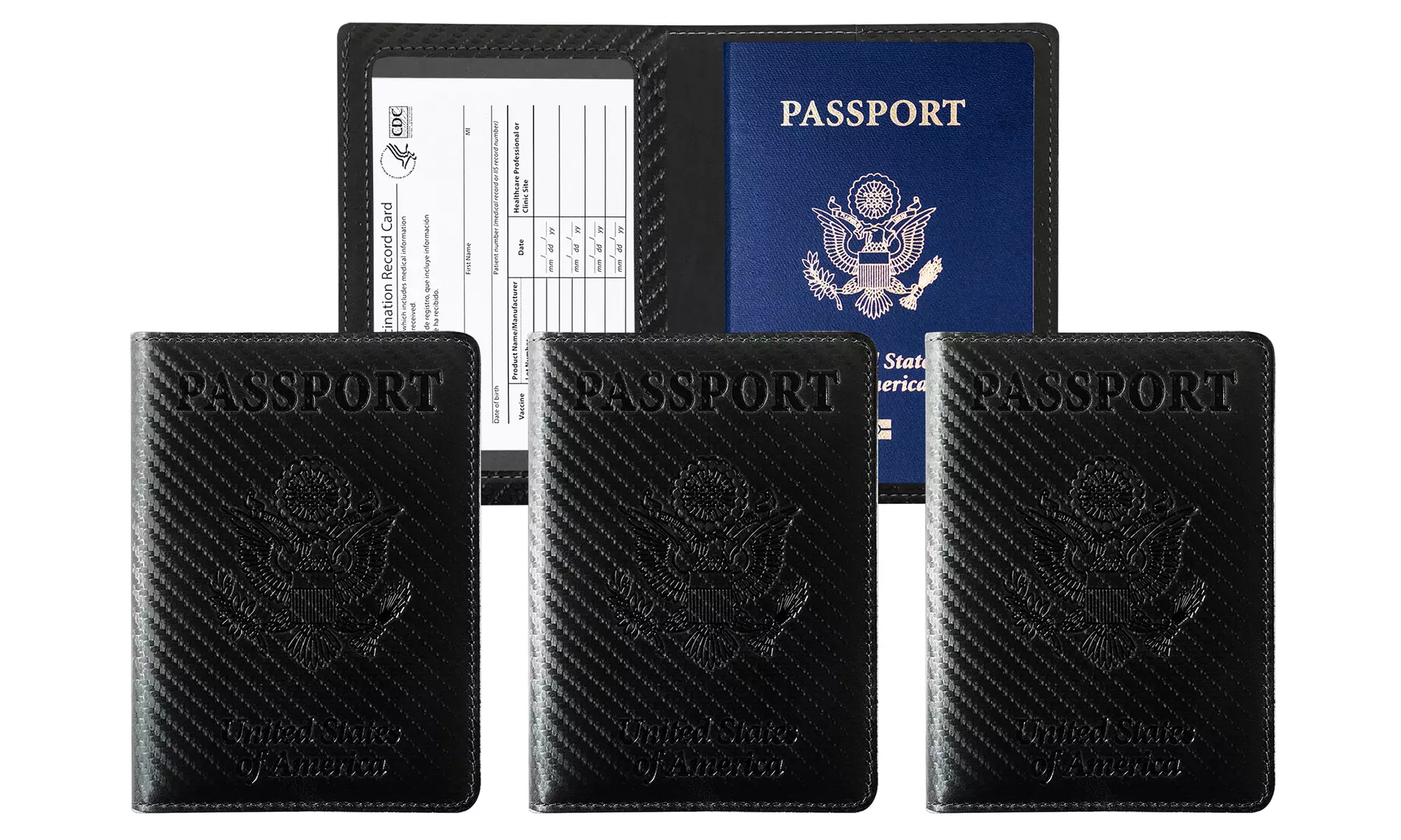 3:Pack RFID Multi-function Passport Holder with CDC Vaccination Card Slot 