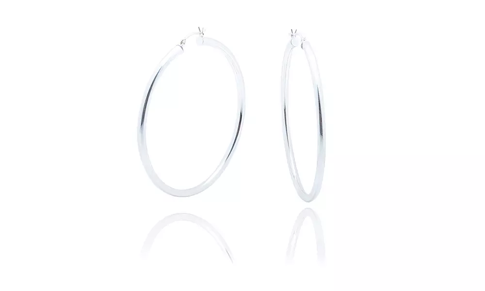 Solid Sterling Silver Polished 3MM Italian Hoop Earrings 