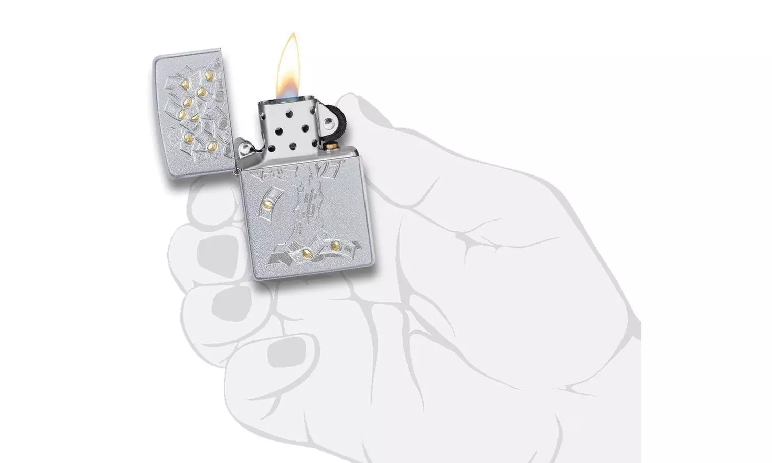 Zippo Money Tree Design, Satin Chrome Finish, Genuine Windproof Lighter #29999 - Second Medium