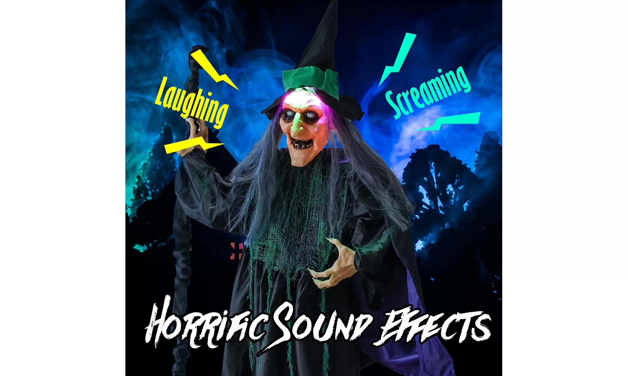 Costway Witch on Broom Halloween Animatronic Life Size Halloween Prop