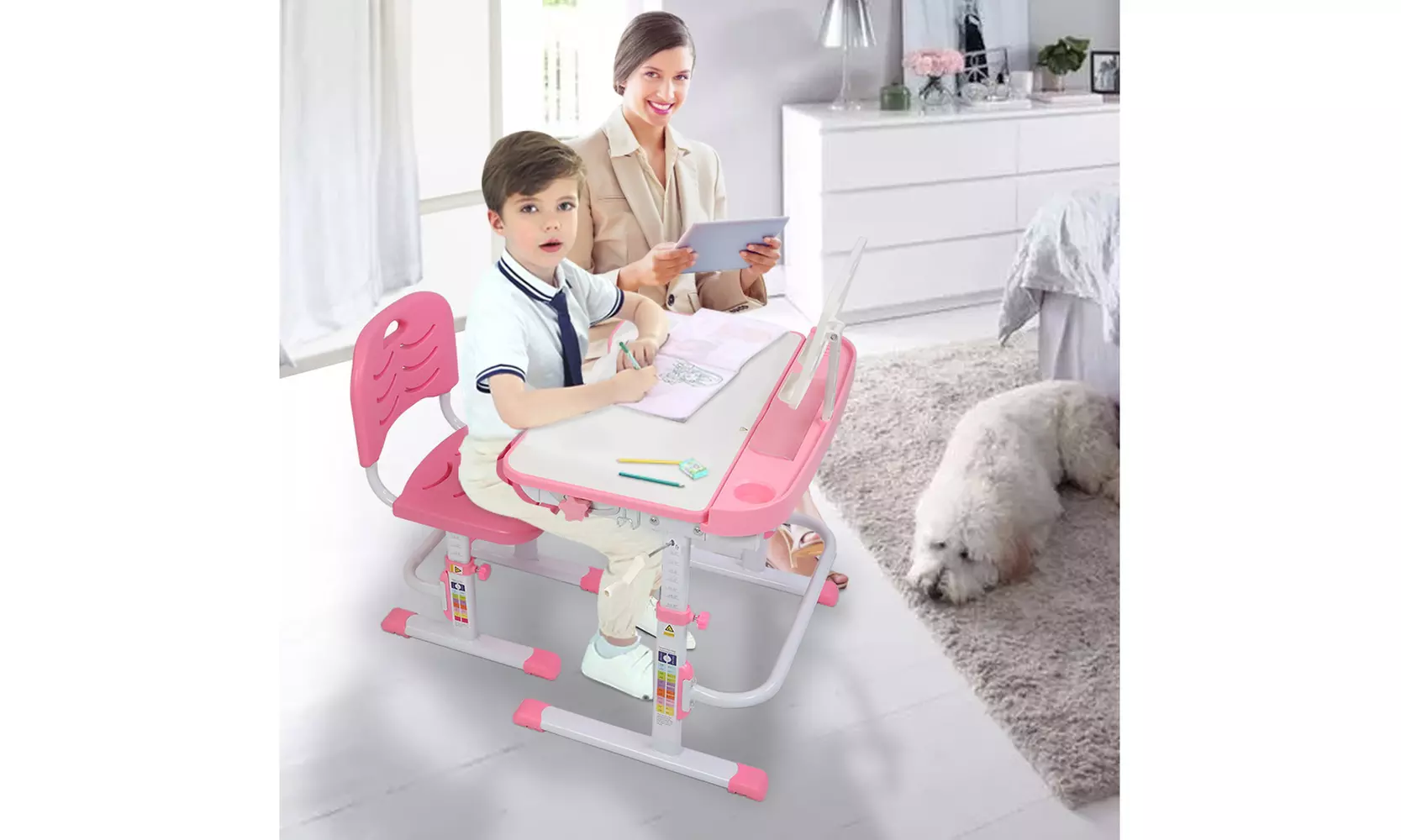 80Cm Hand-Operated Lifting Table Top Can Tilt Children's Study Table And Chair - Primary Image