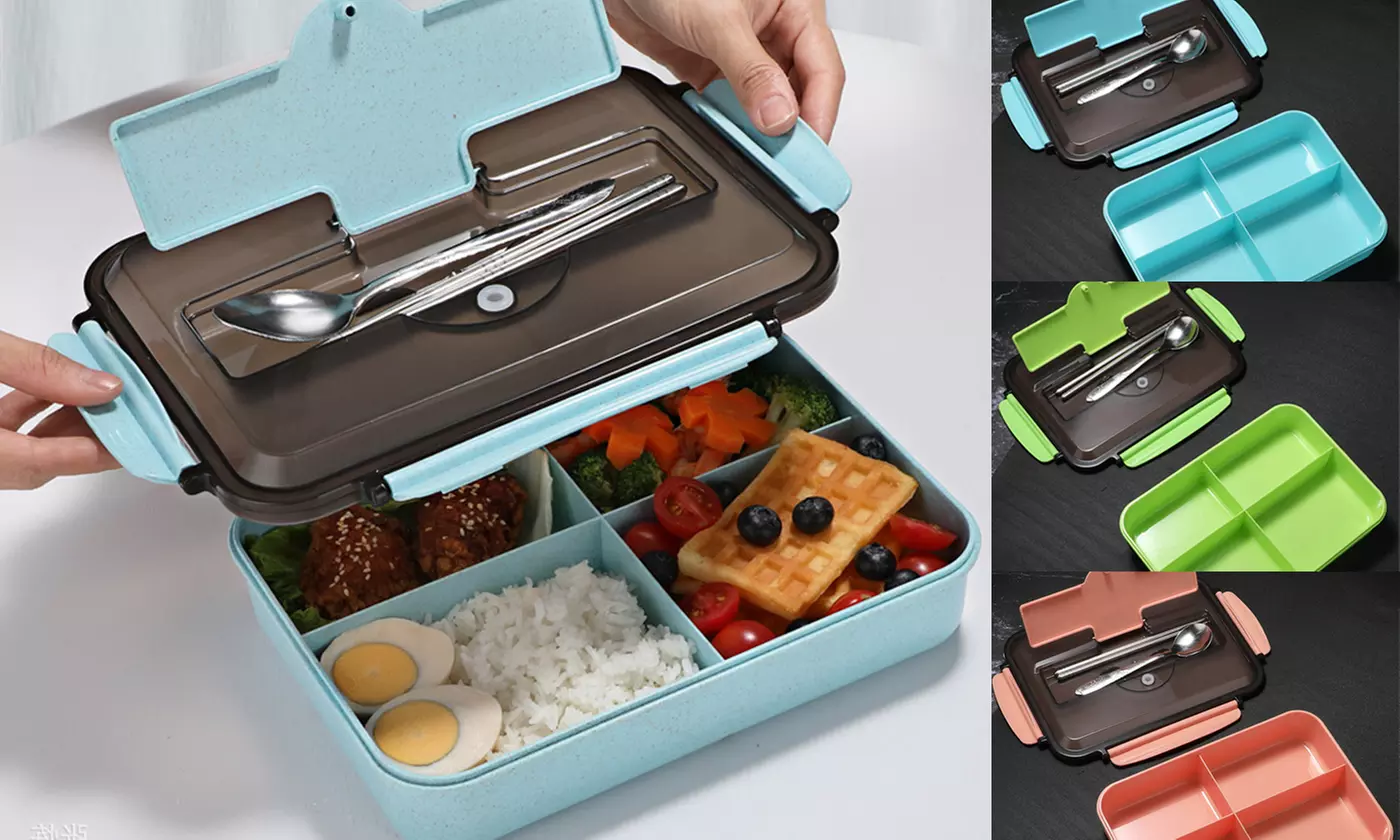 1400ML Microwave Bento Lunch Box Leak-Proof Food Containers With Spoon & Fork