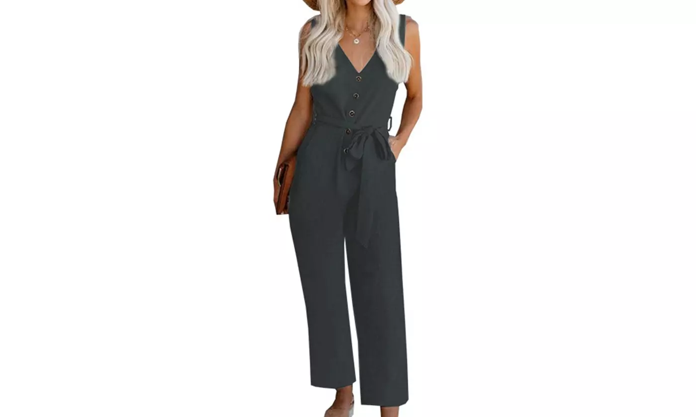 Women's Button Down Sleeveless Jumpsuit
