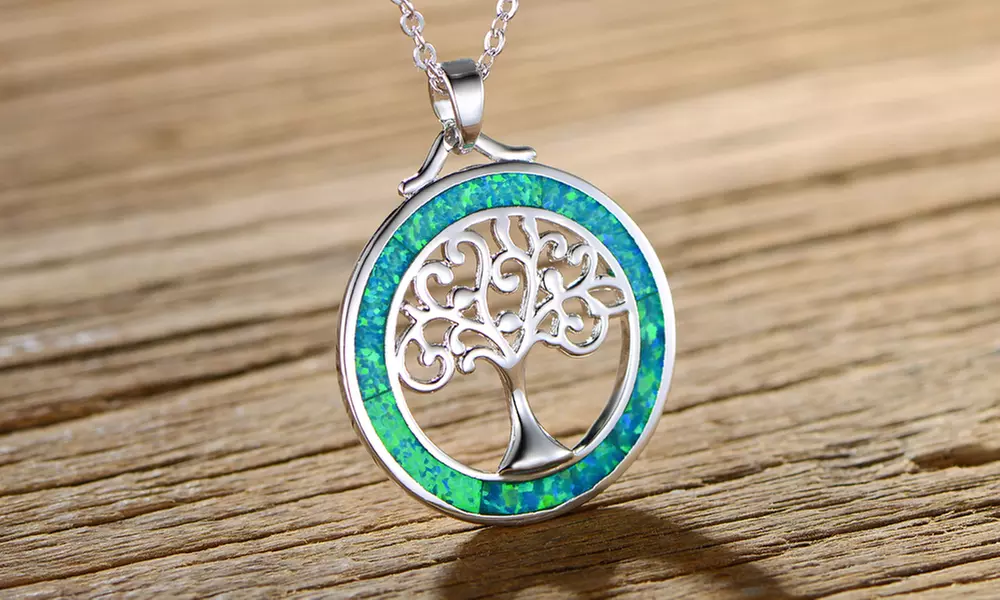 Green Jelly Opal Tree Of Life Pendant Necklace by Peermont - Primary Image