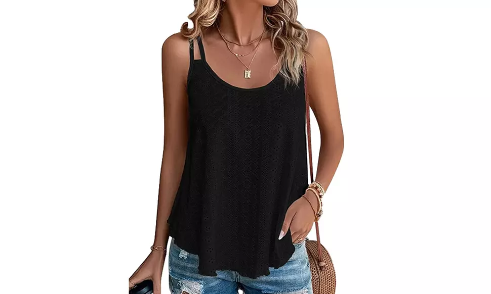 Womens Tank Tops Eyelet Spaghetti Strap Summer Tops Shirts Flowy Camisoles