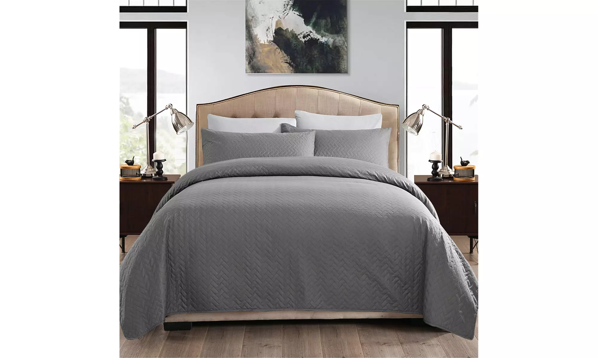 Three-Piece Embossed Quilt Set -Multi Colors Size