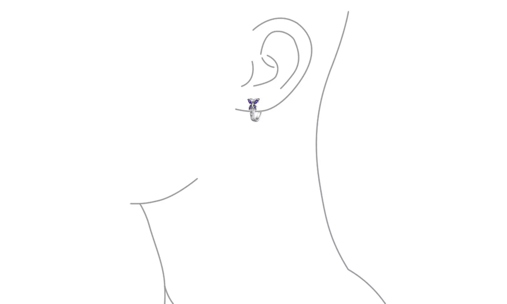 Purple Cubic Zirconia Garden Insect Butterfly Hoop Earrings Sterling Silver - Second Medium