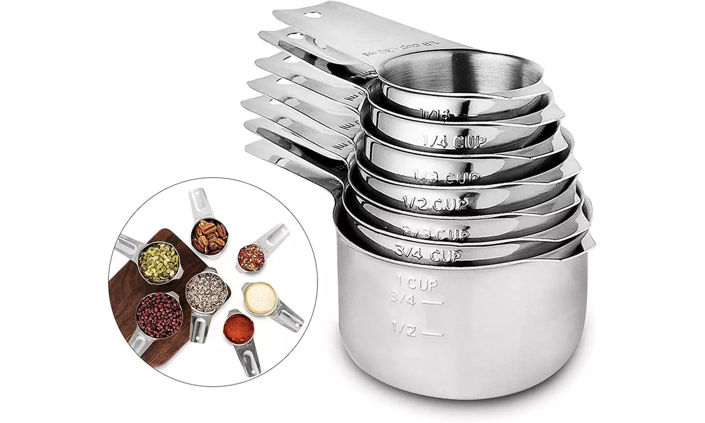 7 Piece Stainless Steel Measuring Cups Set for Dry or Liquid Ingredients