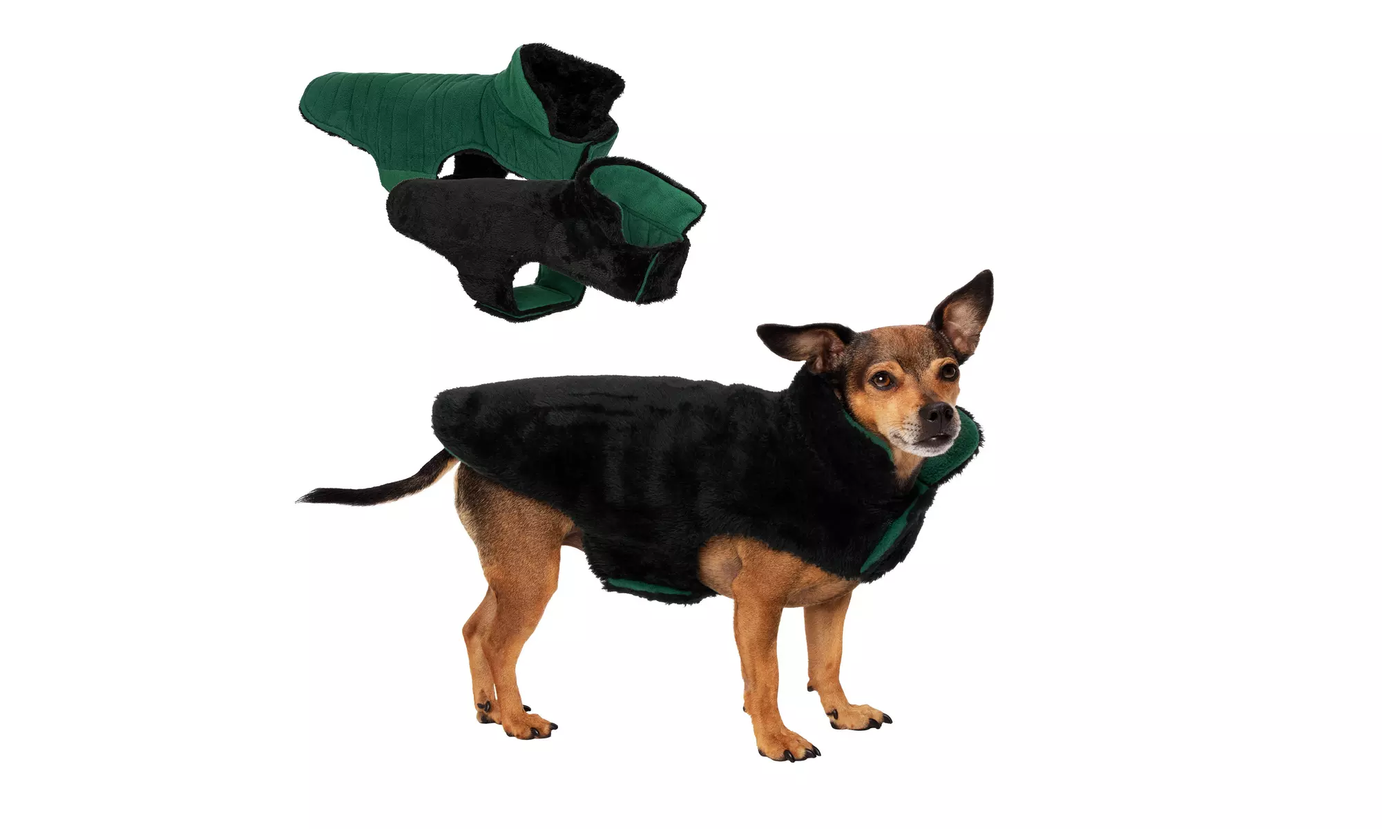 FurHaven Flex-Fit Faux Fur Warn and Cozy Reversible Dog Coat