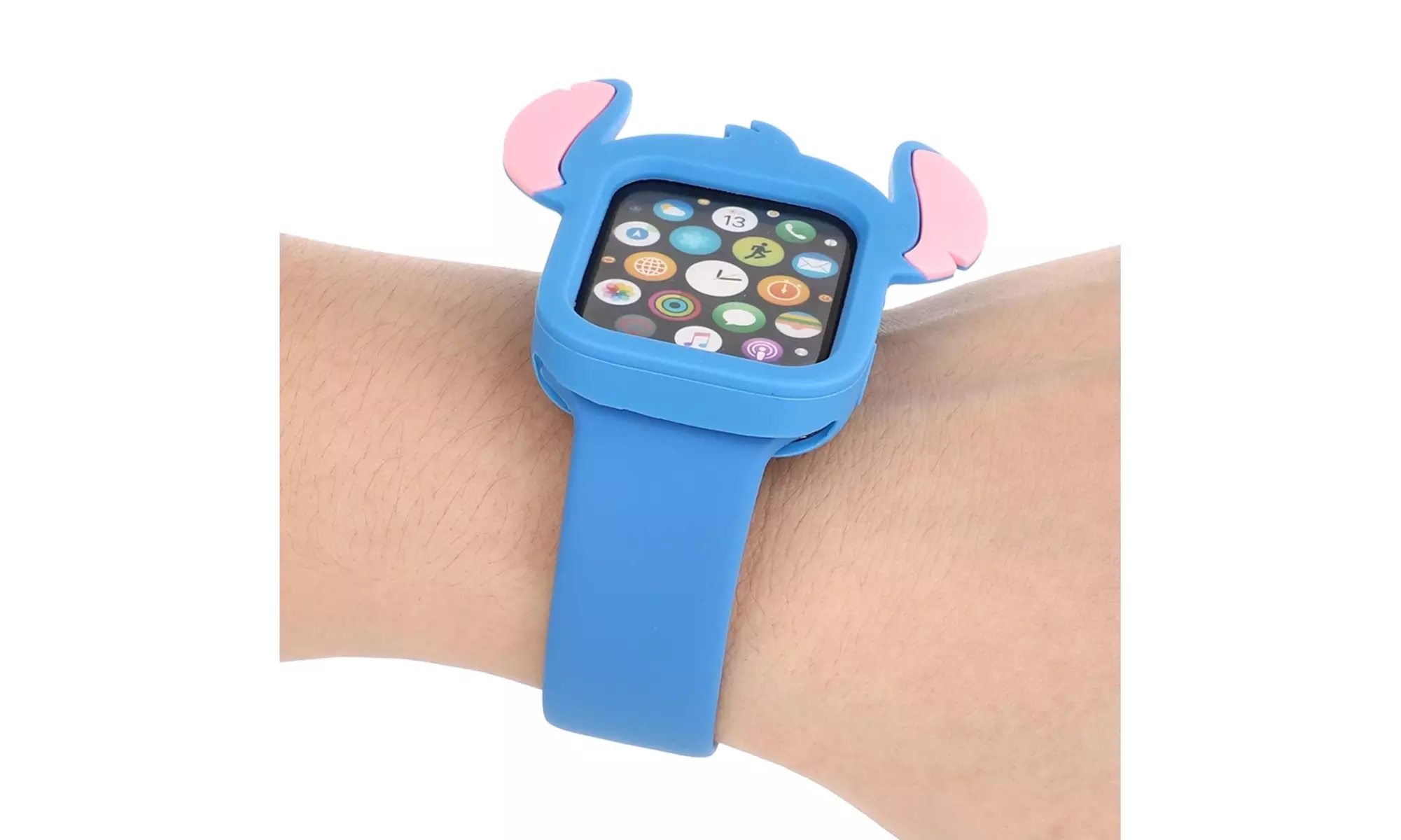 Blue Stitch Ears Case W/ Blue Silicone Band For Apple Watch - Second Medium
