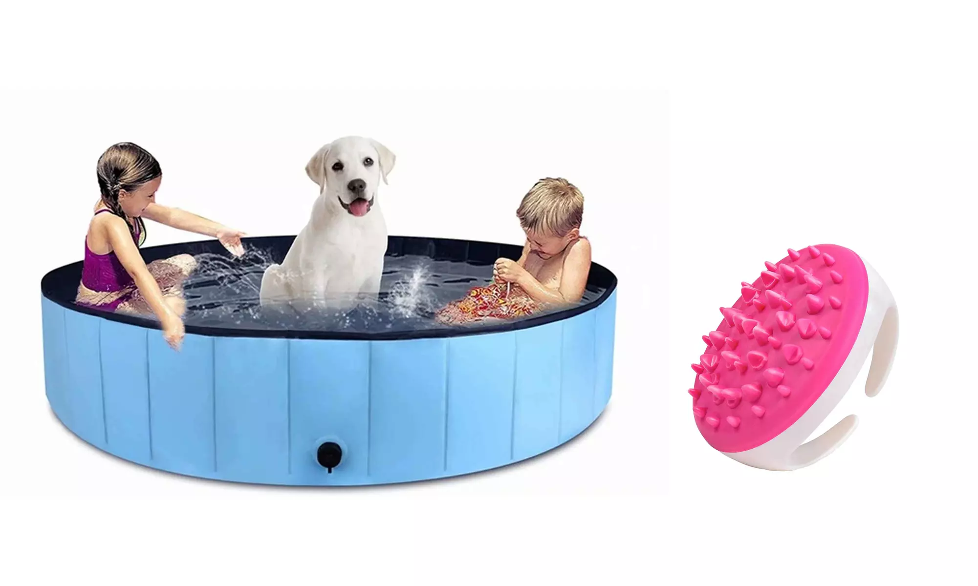 Foldable Dog Pool Kiddie Pool Pet Bathing Tub Outdoor Swimming Pool with Brush