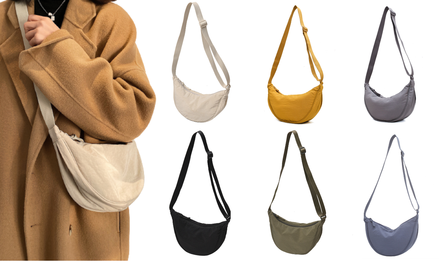 Women's Crescent Shaped Hobo Crossbody Bag with Adjustable Strap - Primary Image