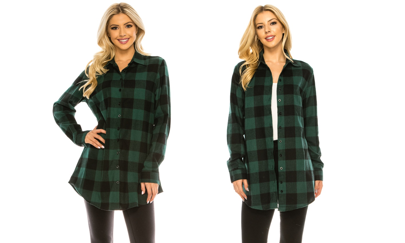 Haute Edition Women's Plaid Flannel Button Down Tunic Shirt S-3X