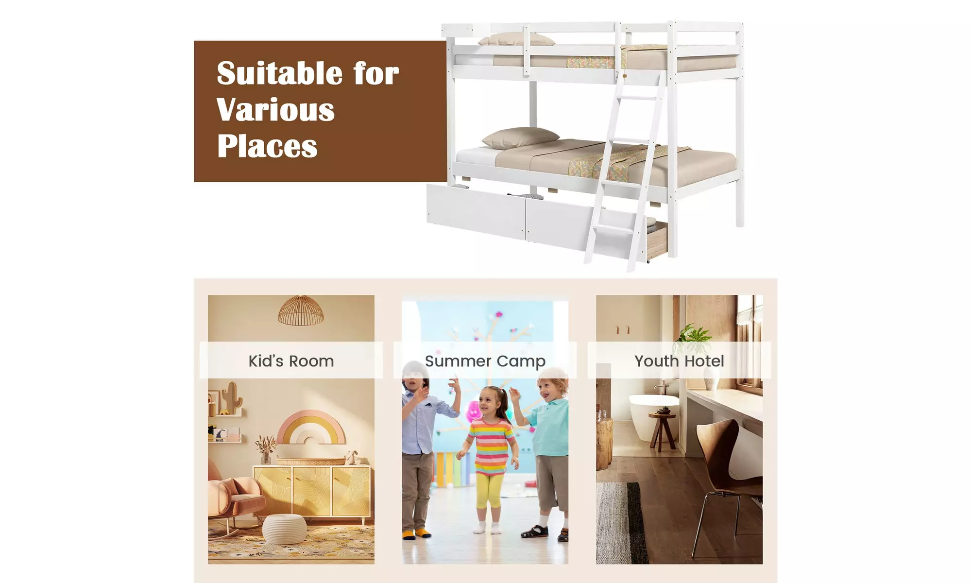 Costway Twin Over Twin Bunk Bed w/ 2 Storage Drawers Ladder No Box Spring Needed