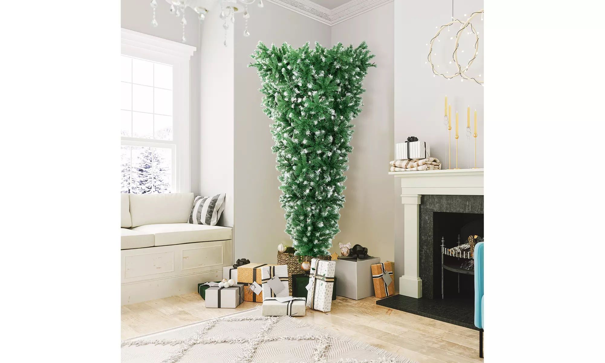 Costway 7.5FT Pre-Lit Upside Down Christmas Tree 1100 Tips 400 Lights 8 Modes - Primary Image