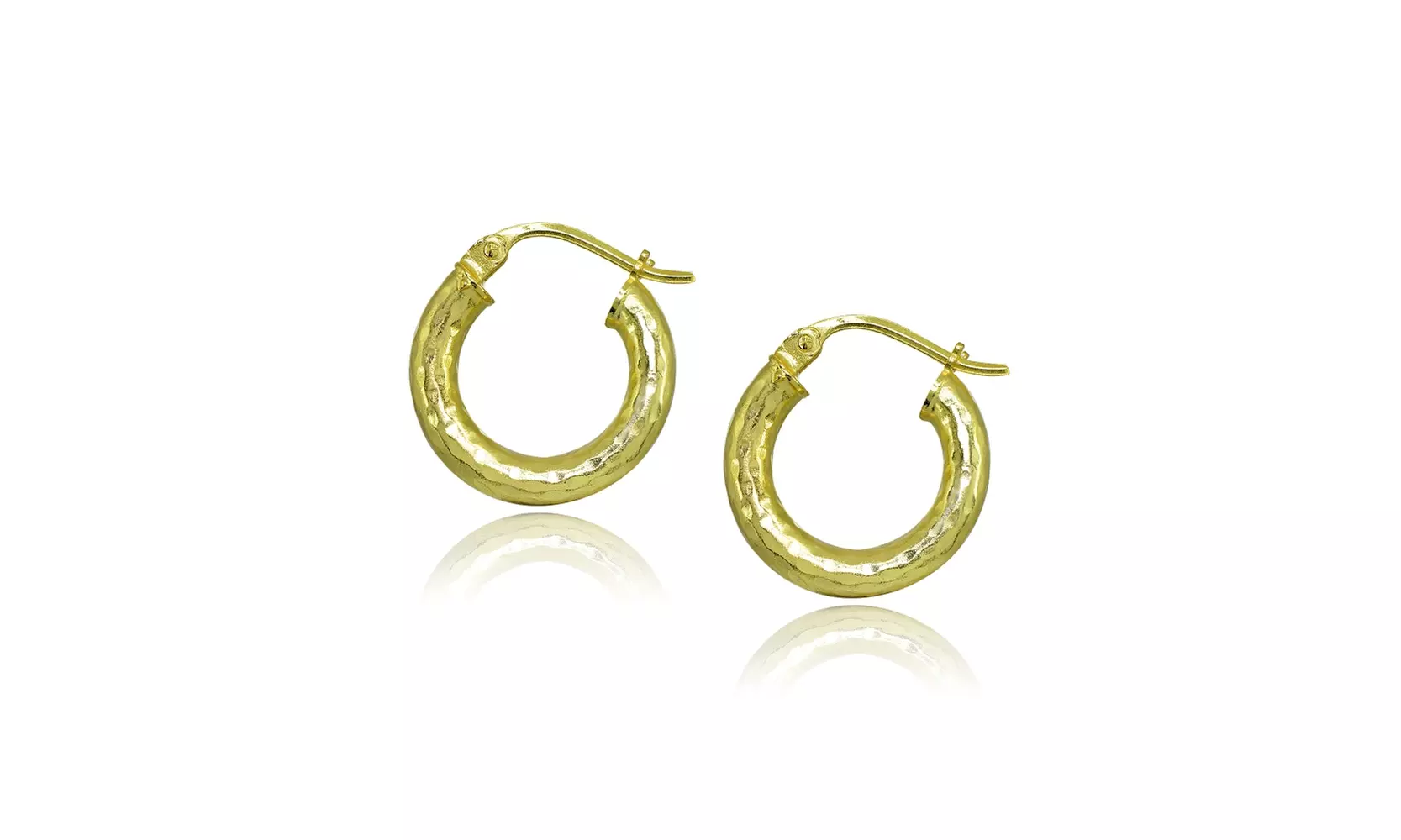 3x15mm Round Diamond-Cut Polished Gold Plated 925 Silver Small Hoop Earrings