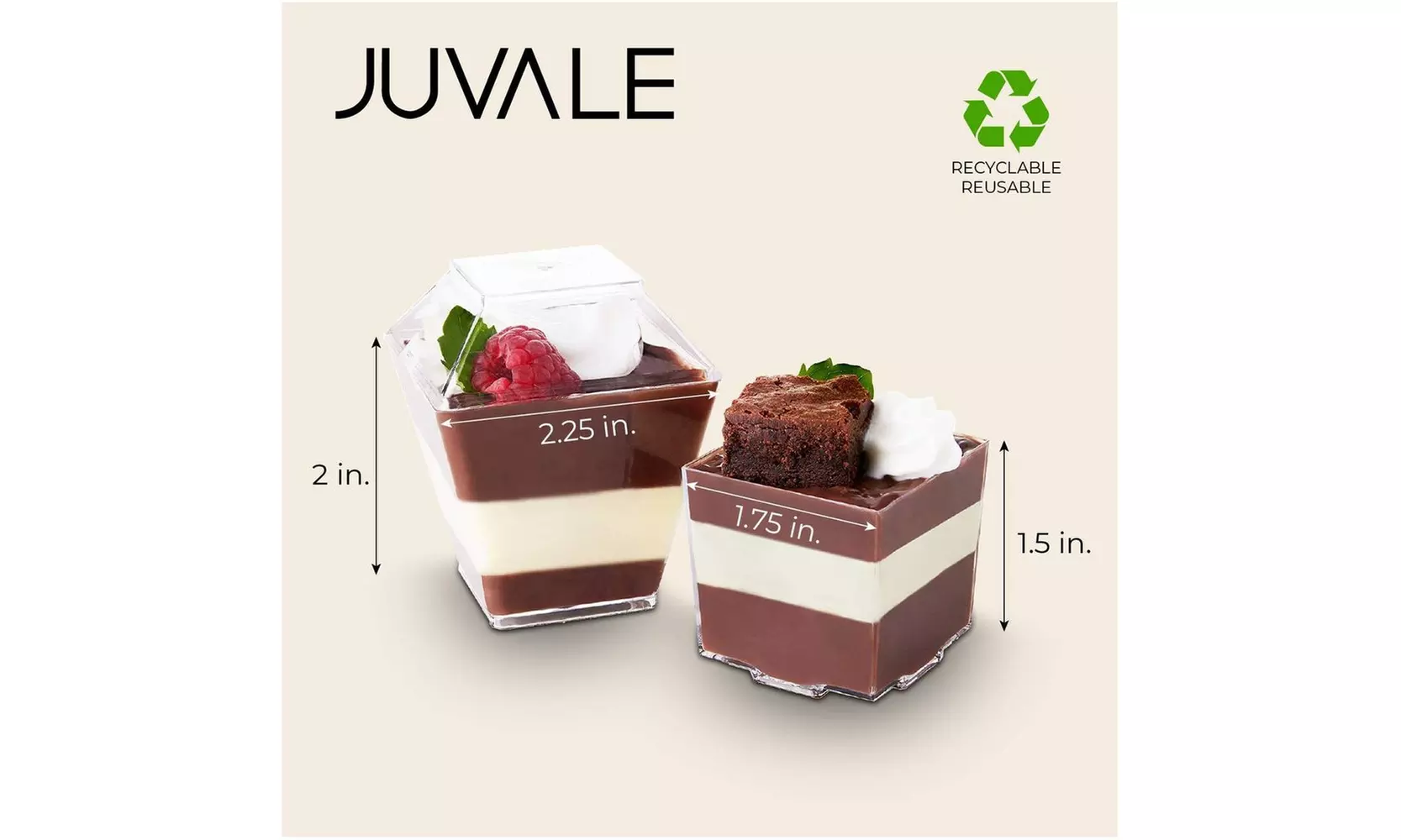 24 Pack Disposable Plastic Square Appetizer Dessert Cups w/Lids for Party, Clear - Second Medium