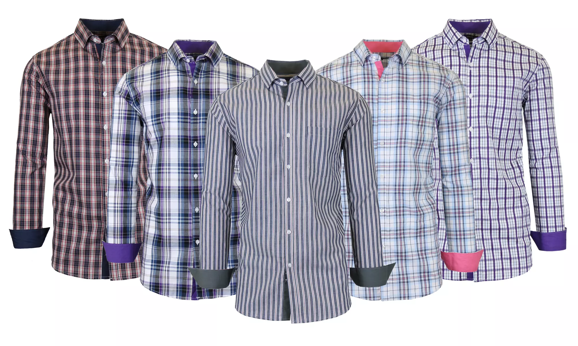 Men's Long Sleeve Slim-Fit Printed Plaid Dress Shirts With Chest Pocket (S-2XL) - Primary Image