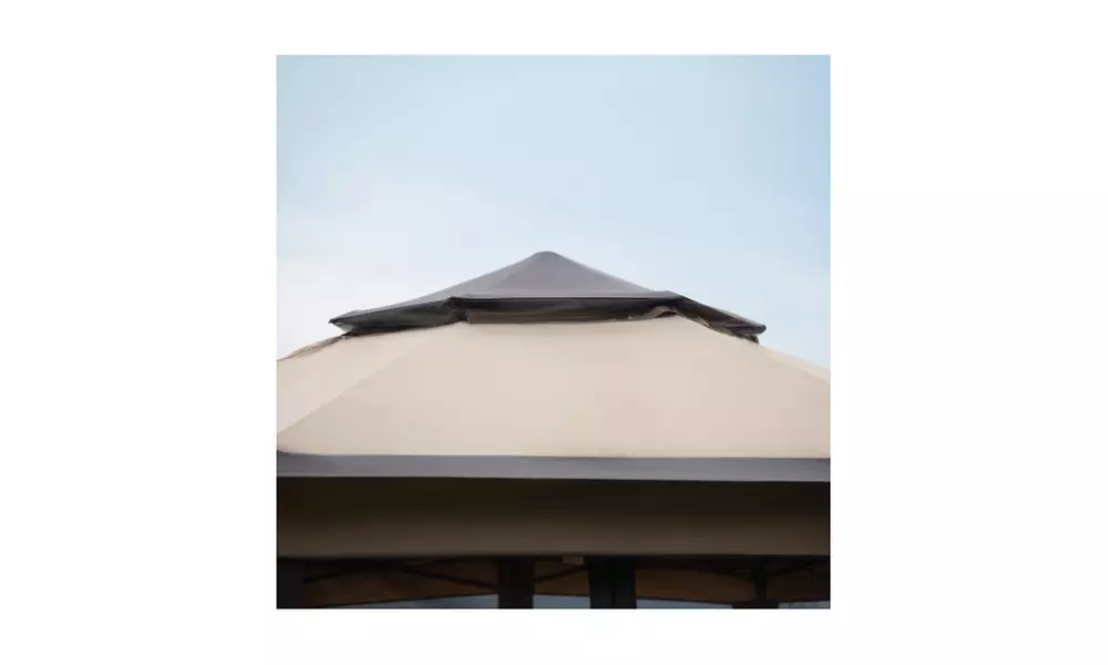 U-style Iron hexagon Patio Gazebo khaki