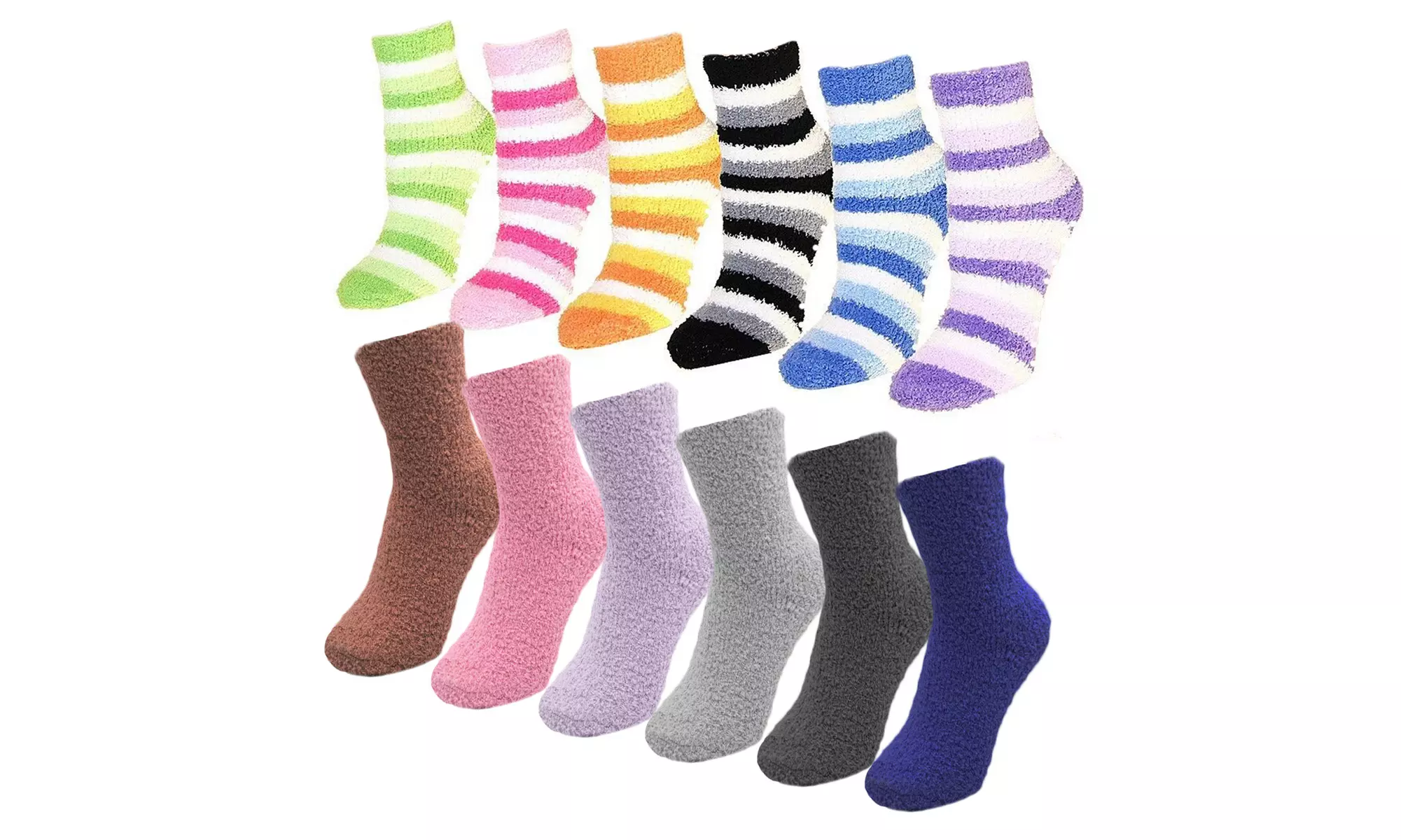 (6 Pairs) Women's Fuzzy Super Soft Winter Cozy Solid Stripe Slipper Socks 9-11 - Primary Image
