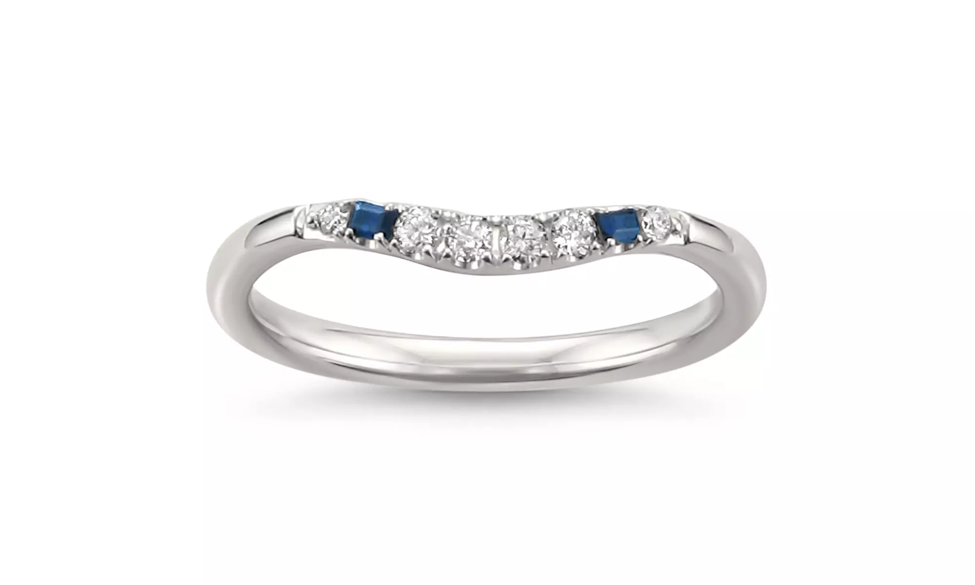 1/7 CTTW Diamond and Blue Sapphire Wedding Band Ring in 14K White Gold - Primary Image