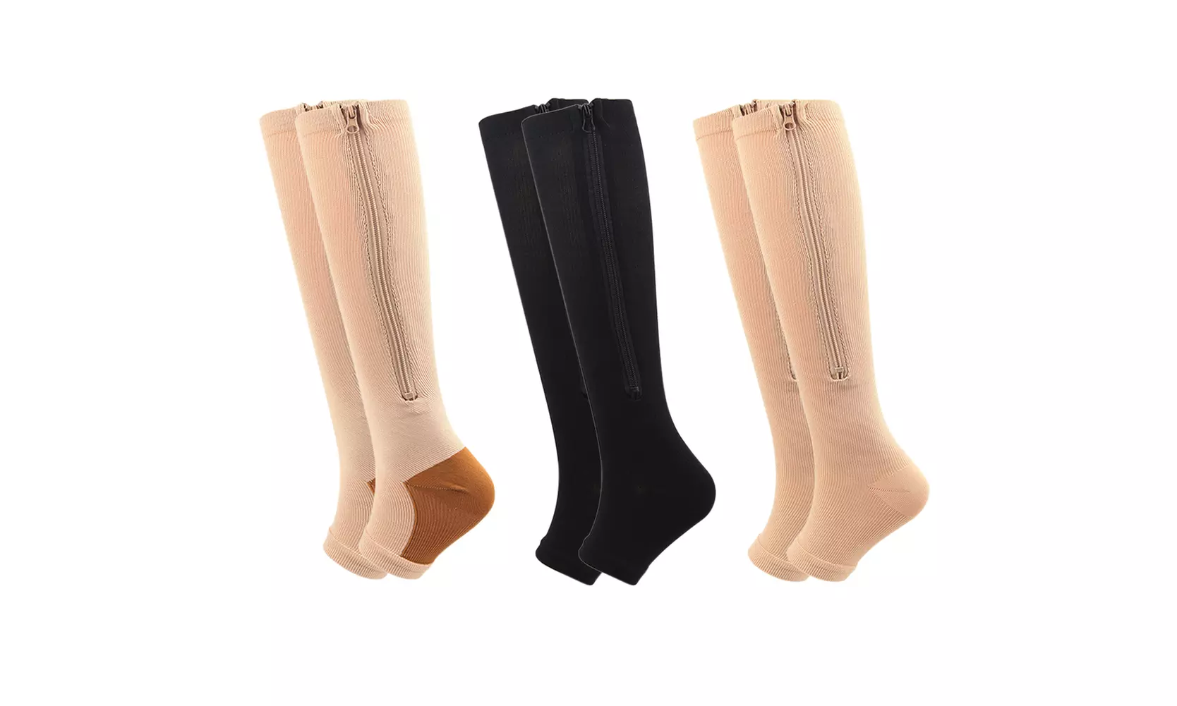 US 3 Pair Zipper Pressure Compression Sock Pain Relief Toeless Calf Leg Stocking