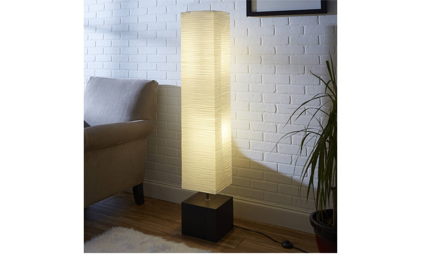 Mainstays white rice paper floor lamp best sale with dark wood base