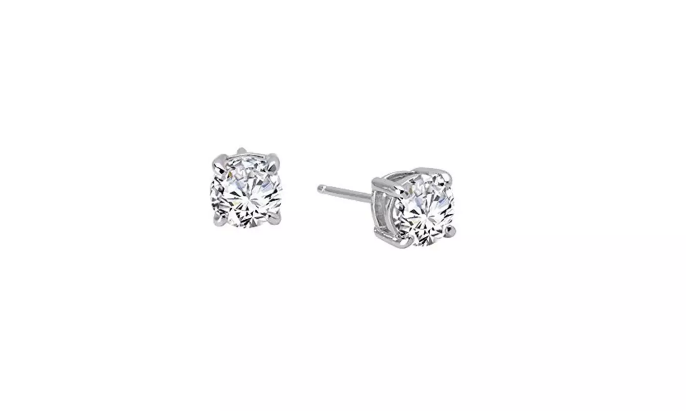 Platinum Plated round cut Cubic Zirconia Stud earrings.  - Primary Image