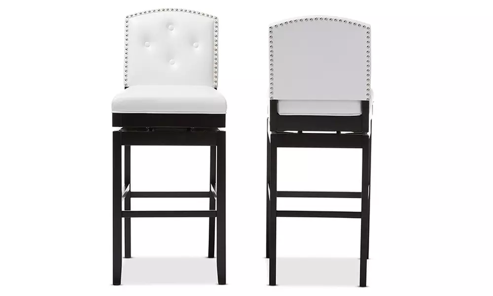Ginaro Dark Brown Faux Leather Swivel Bar Stool (Set of 2) - Primary Image
