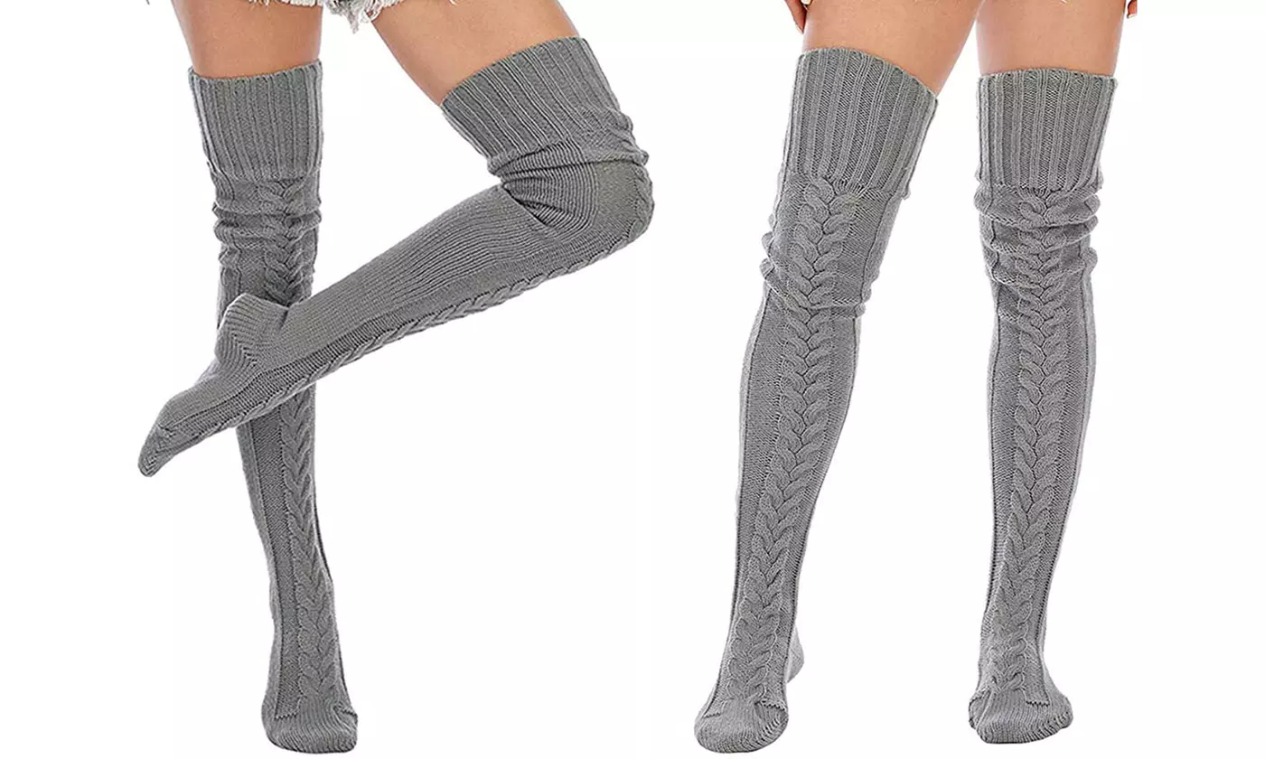 Women's Cable Knitted Thigh High Boot Socks Extra Long Winter Leg Warmers