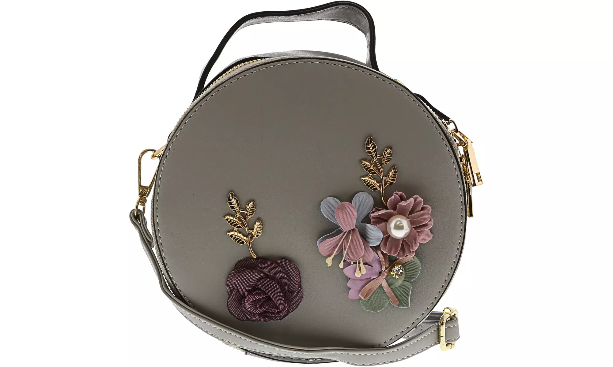  5th Elm Floral Stitched Round Crossbody Purse - Primary Image