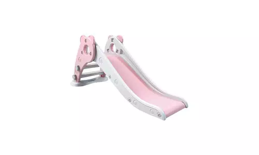 Kid Slide for Toddler Bear pink Plastic Slide Outdoor Playground Climber Slide - Primary Image