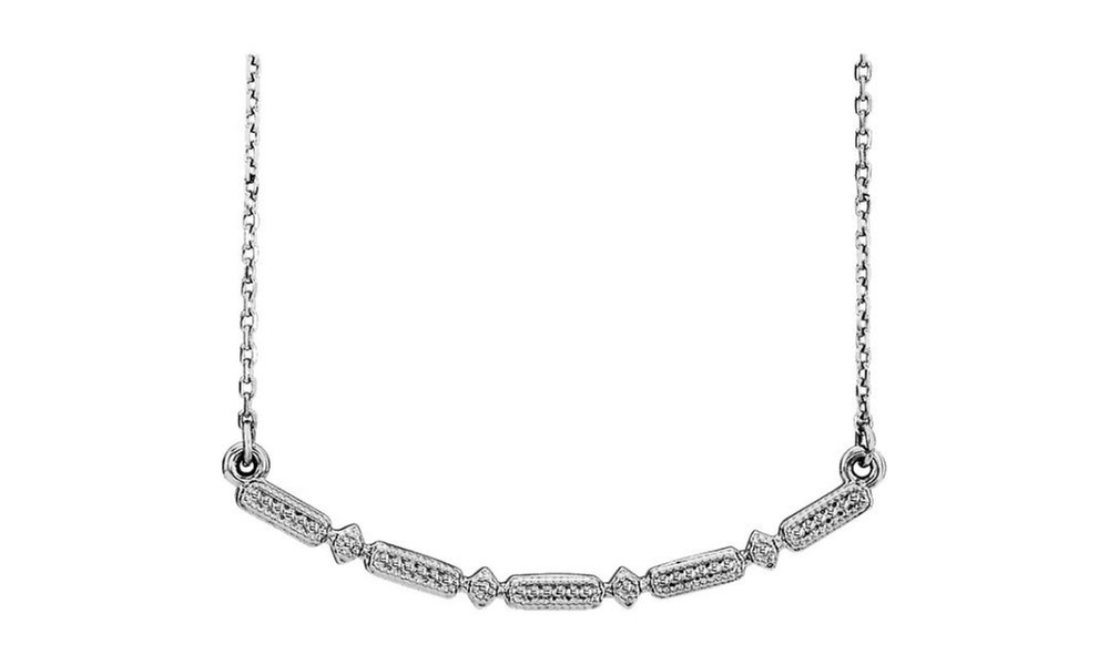 White Gold Plated Beaded Bar 16-18 Necklace