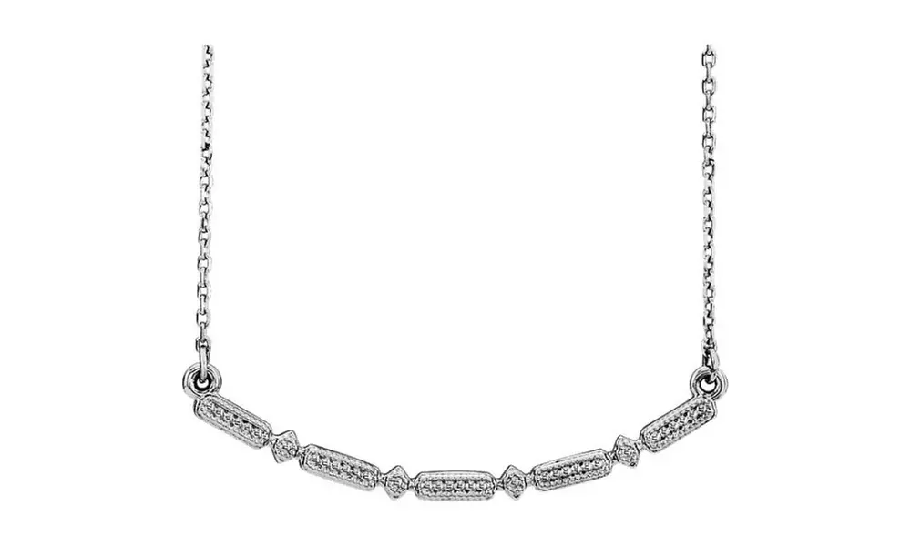 White Gold Plated Beaded Bar 16-18 Necklace - Primary Image