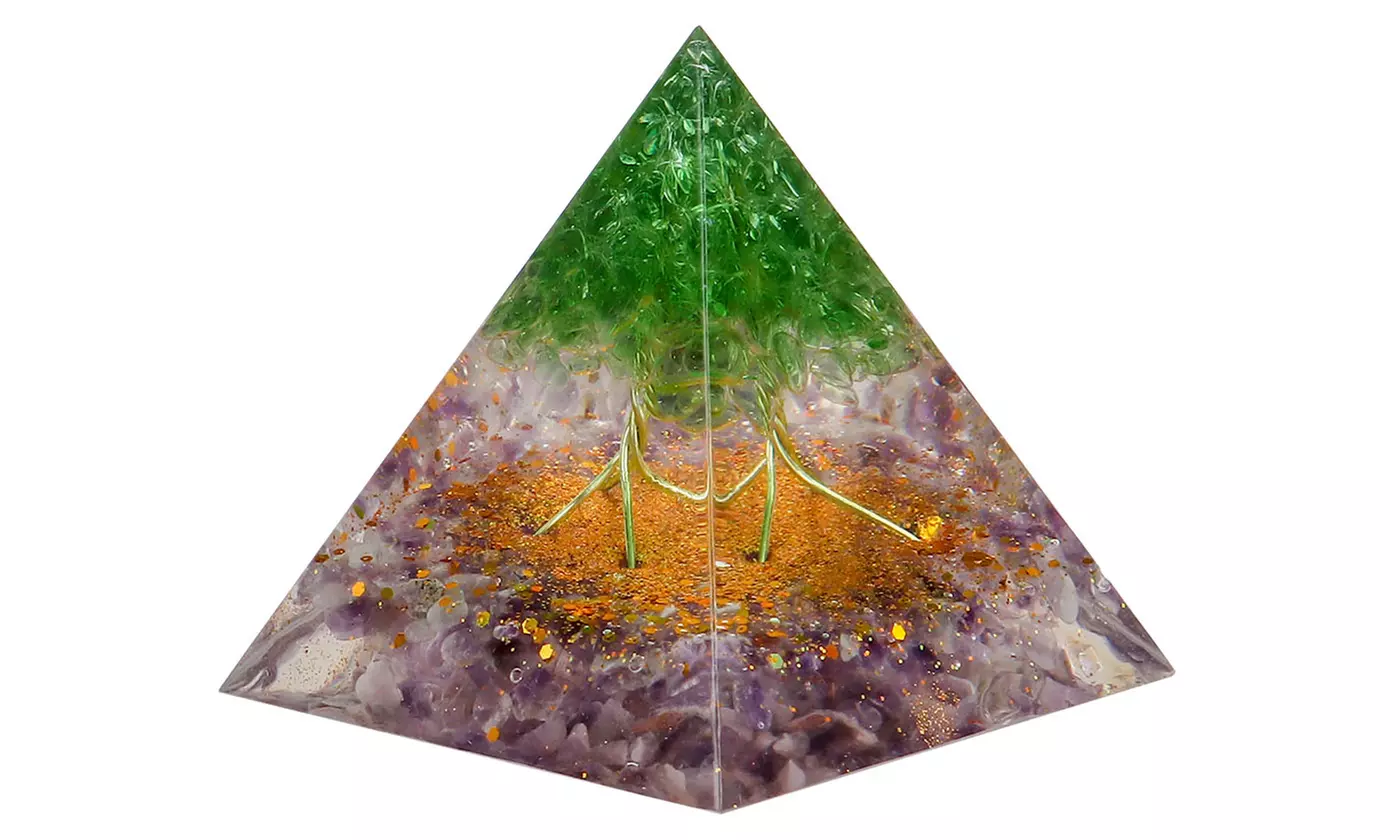 Orgone Pyramid Taichi Amethyst&Obsidian Healing Crystal Pyramid Energy Generator