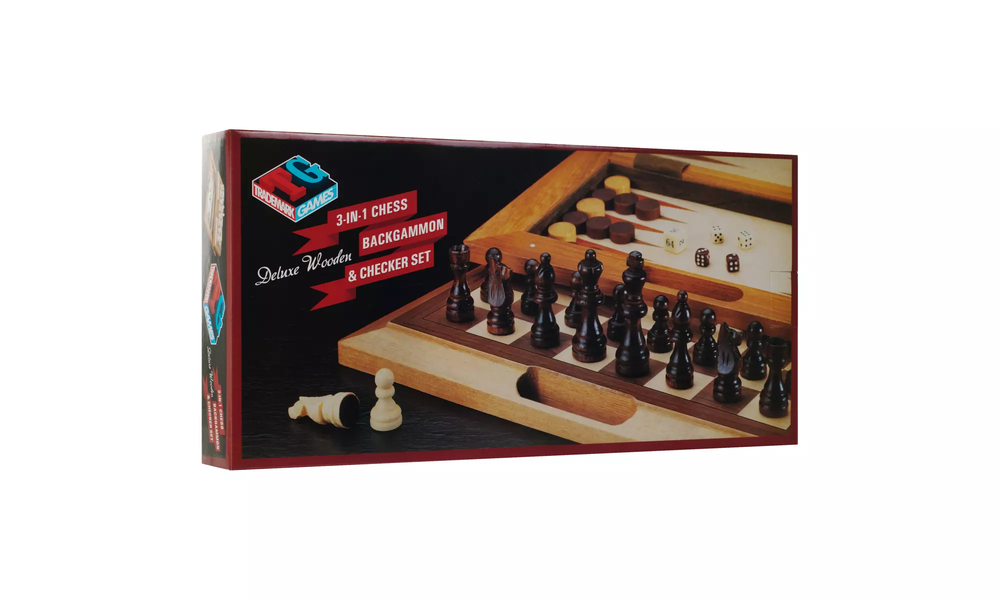 Deluxe Quality Wooden Chess Checker & Backgammon Set - Fold in Half for Storage
