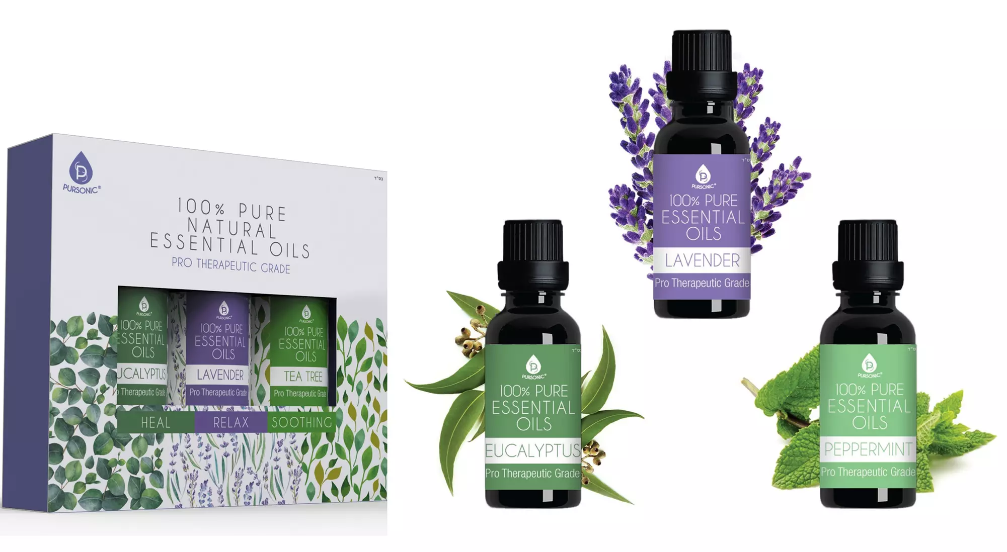 Pursonic 100% Natural Aromatherapy Essential Oils (3-Pack) - Primary Image
